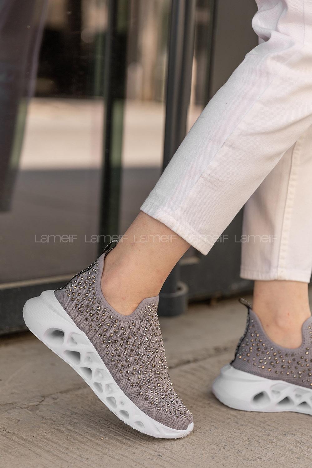 Modalamelif Taşlı Gri Spor Ayakkabı