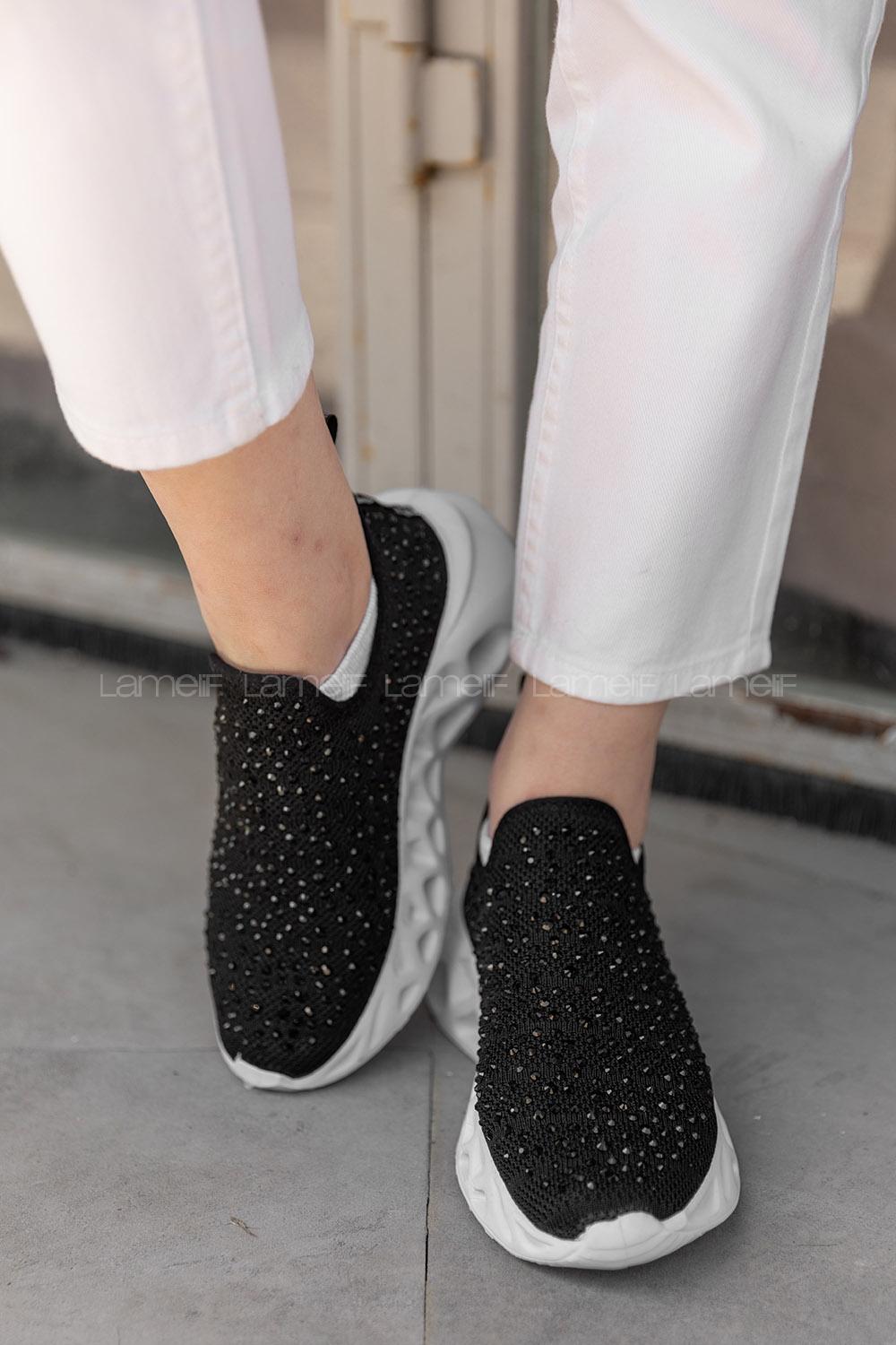 Modalamelif Taşlı Siyah Spor Ayakkabı