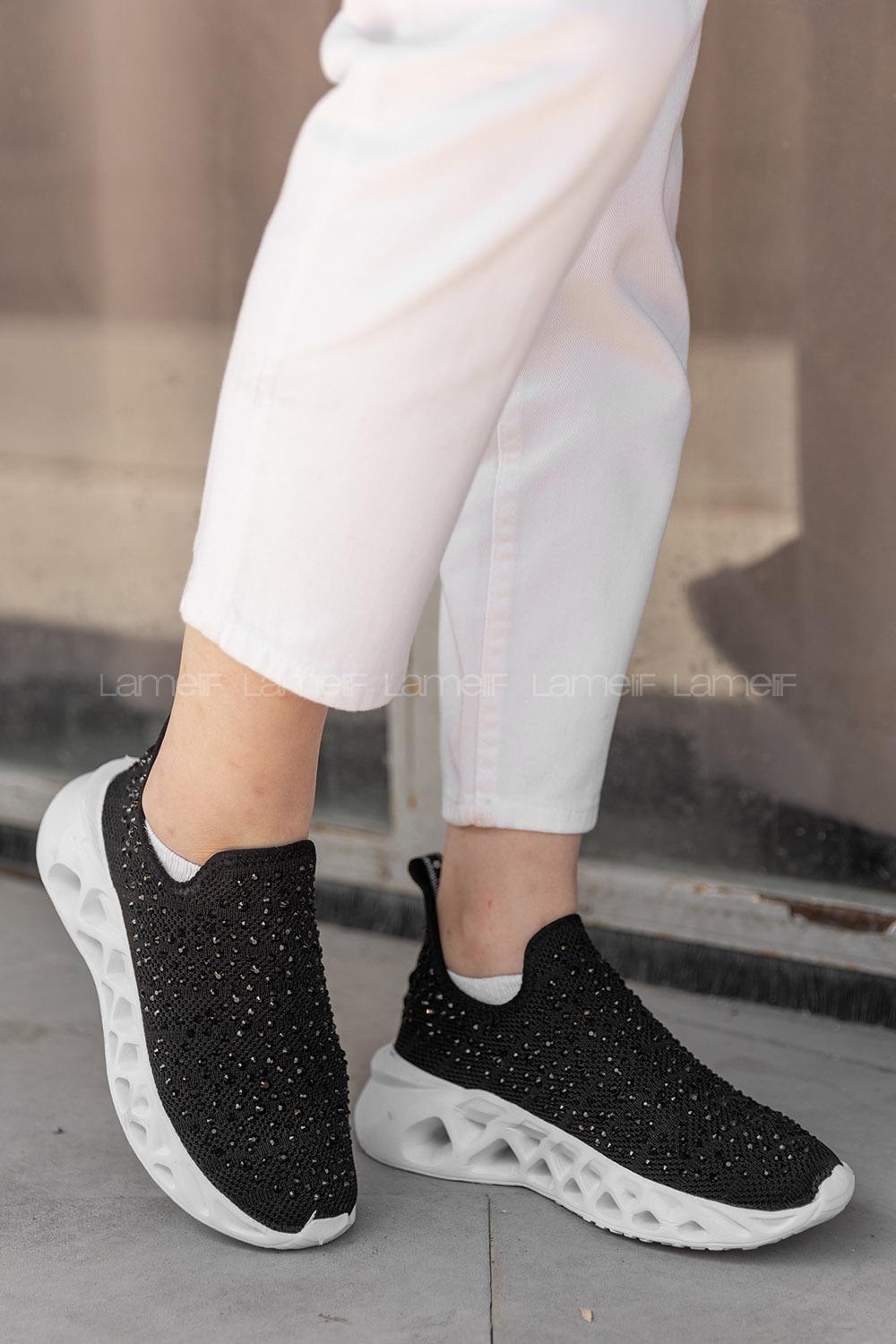 Modalamelif Taşlı Siyah Spor Ayakkabı