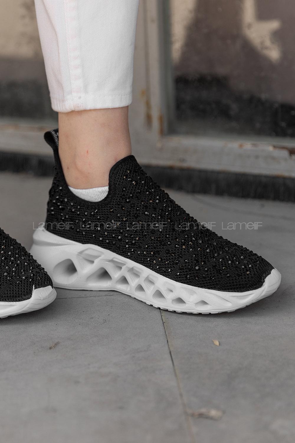 Modalamelif Taşlı Siyah Spor Ayakkabı