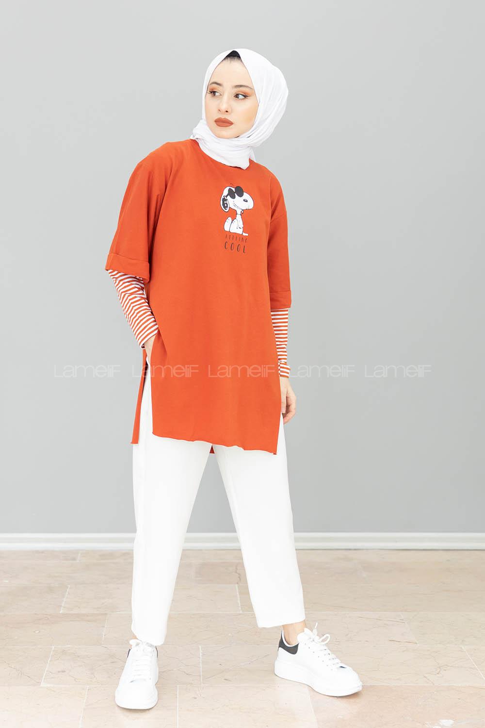 Modalamelif Feeling Cool Baskılı T-shirt Kiremit