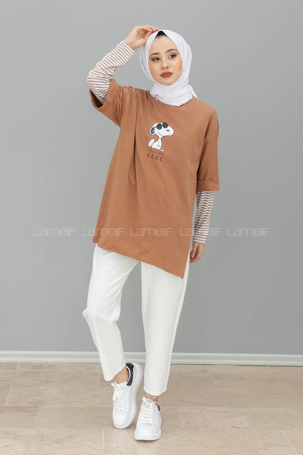 Modalamelif Feeling Cool Baskılı T-shirt Sütlü Kahve