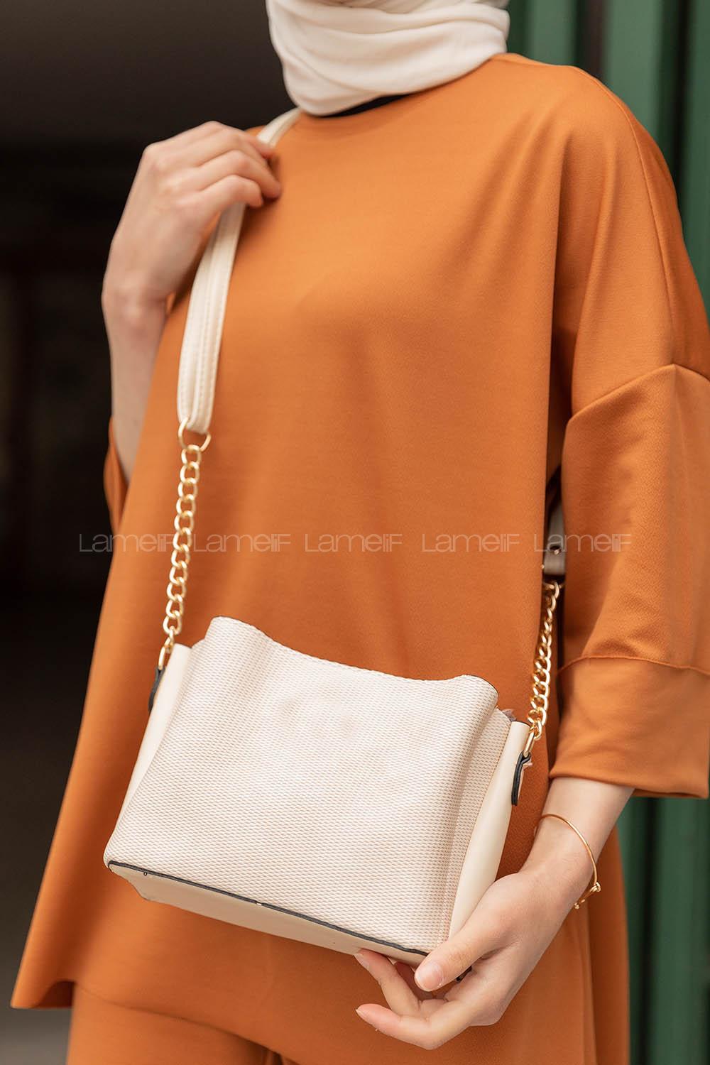 Modalamelif Bal Peteği Dokulu Çanta Ekru