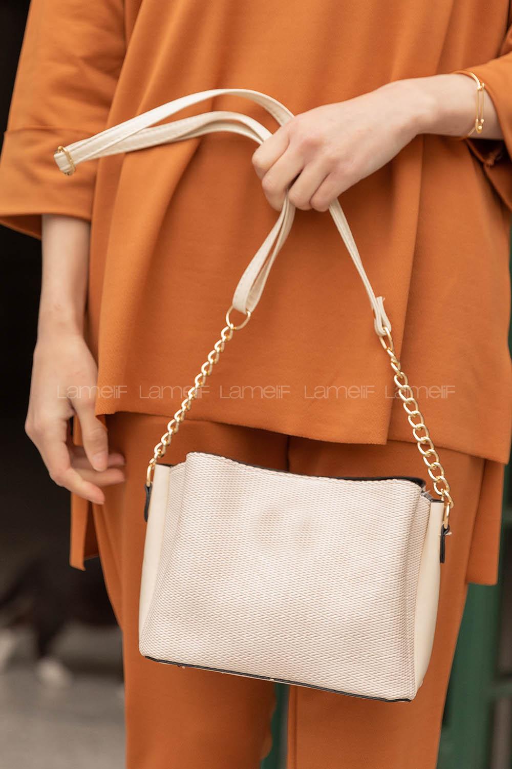 Modalamelif Bal Peteği Dokulu Çanta Ekru