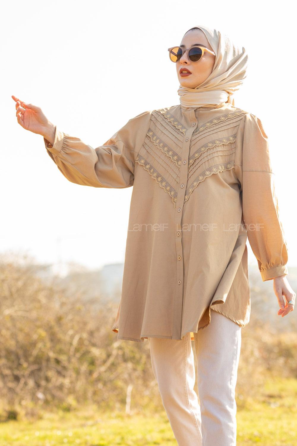 Modalamelif Balon Kol Gipeli Gömlek Tunik Sütlü Kahve