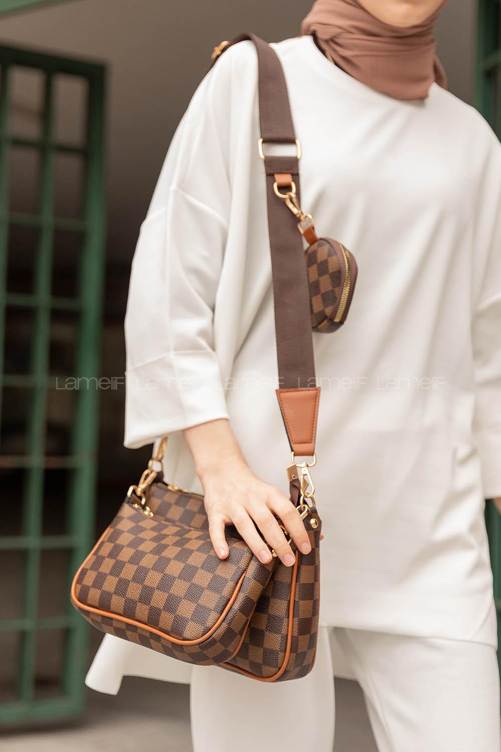 Modalamelif Dama Desen Çanta Kahve