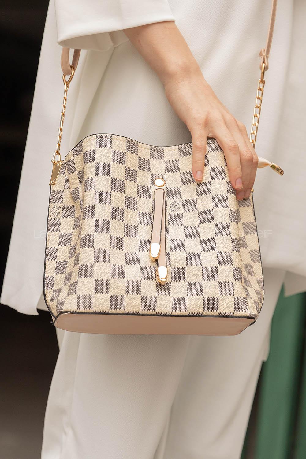 Modalamelif Çapraz Kadın Çanta Oriel Dama Desen  Krem