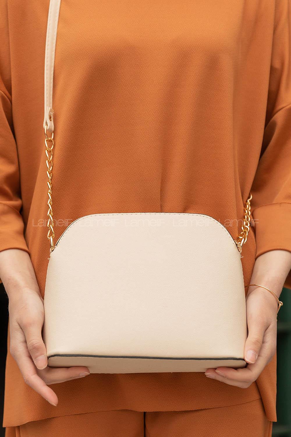 Modalamelif Deri Görünümlü Çanta Krem