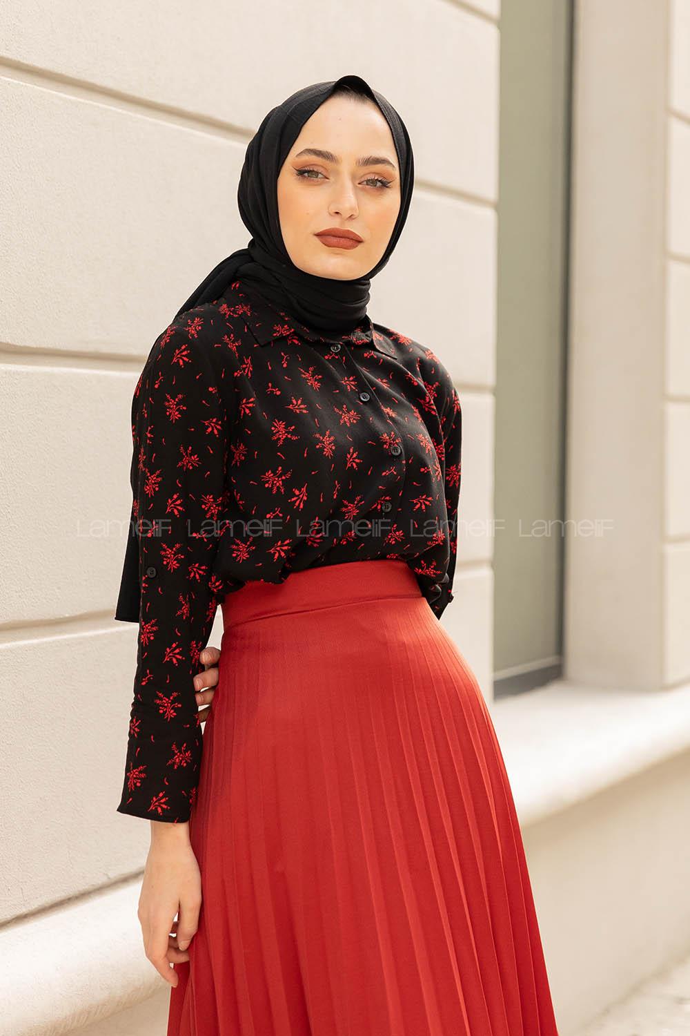 Modalamelif Yaprak Desen Gömlek Siyah