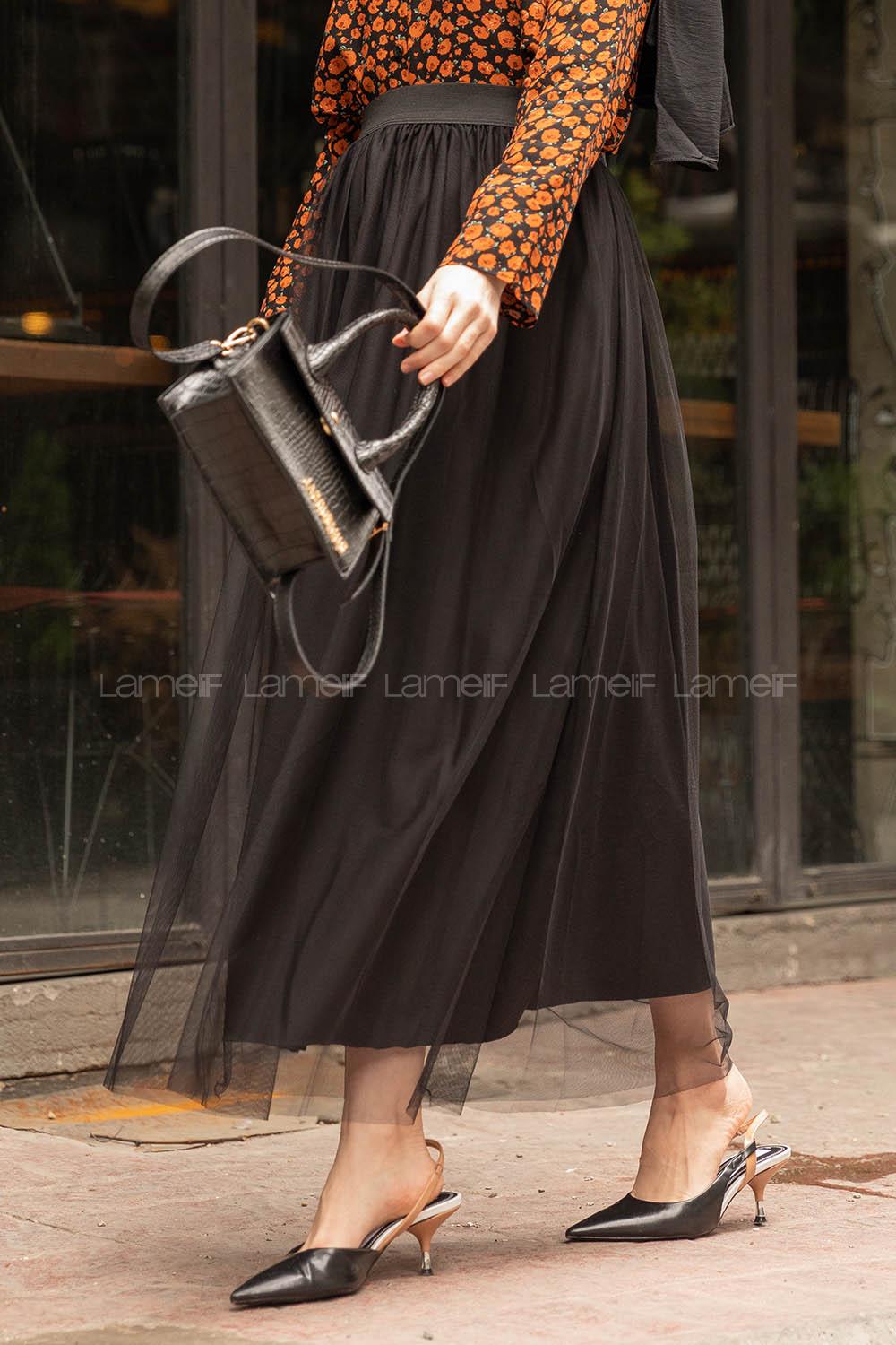 Modalamelif Beli Lastikli Tül Etek Anadolu Siyah