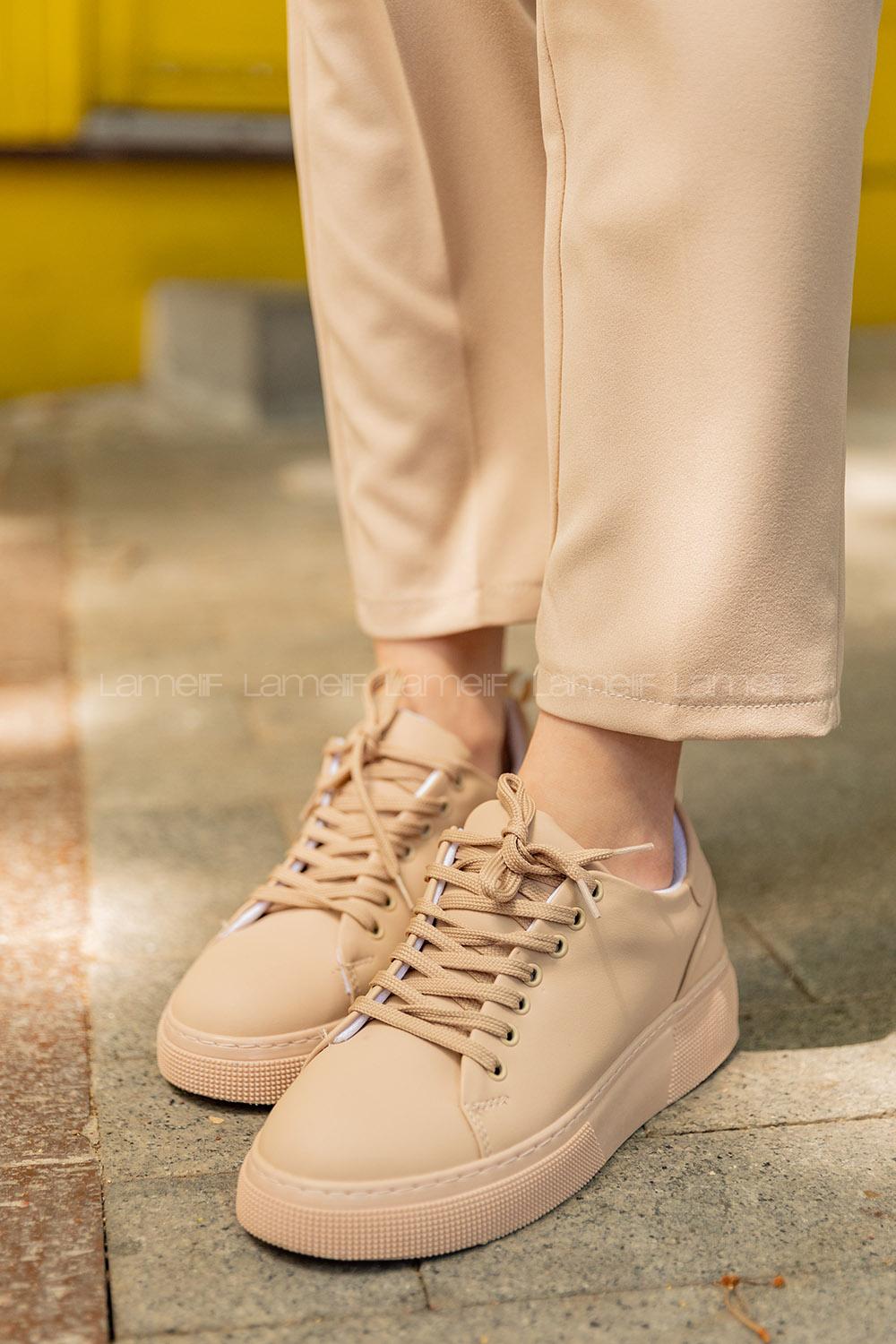 Modalamelif Düz Renk Kum Beji  Spor Ayakkabı