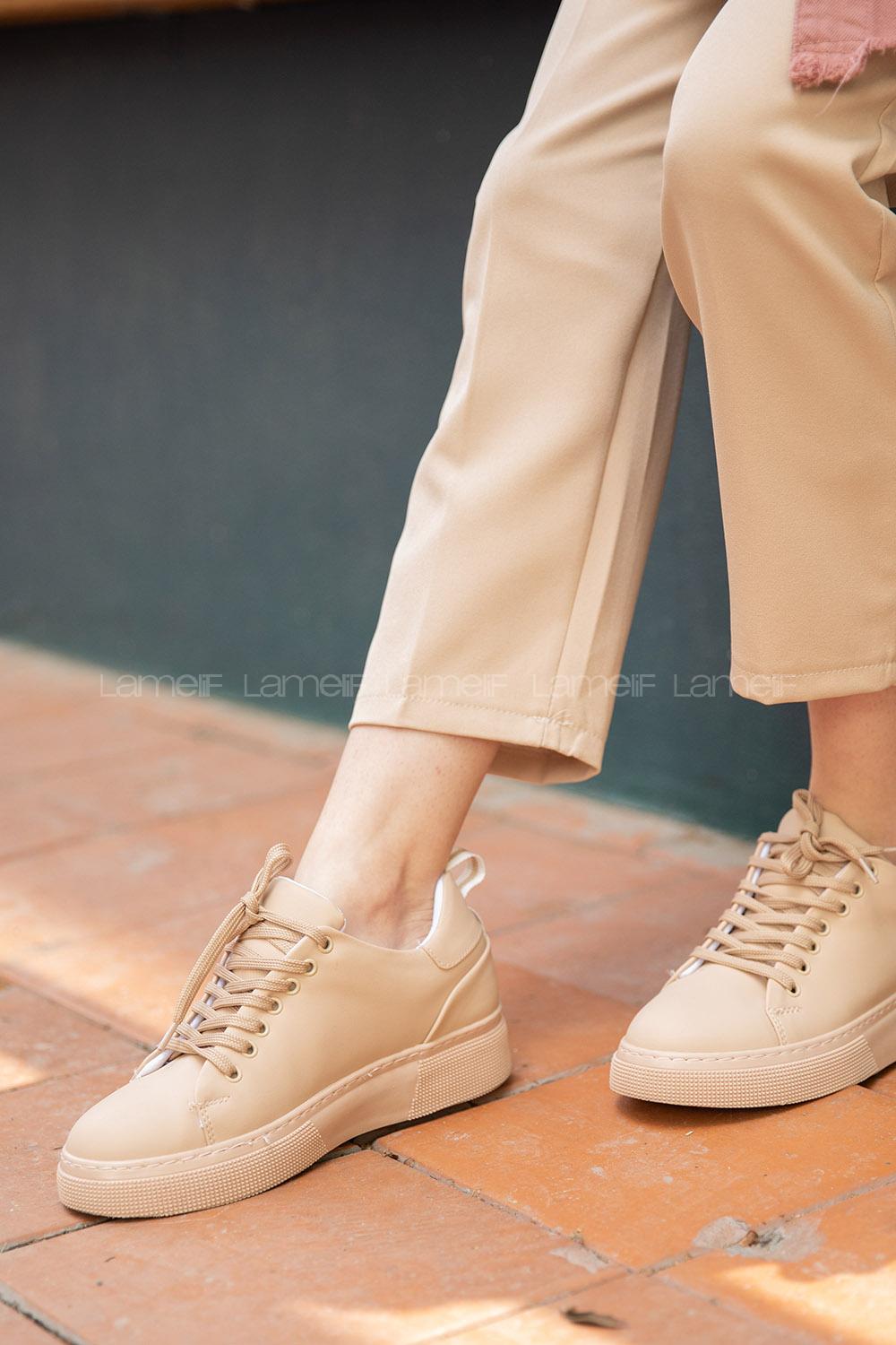 Modalamelif Düz Renk Kum Beji  Spor Ayakkabı