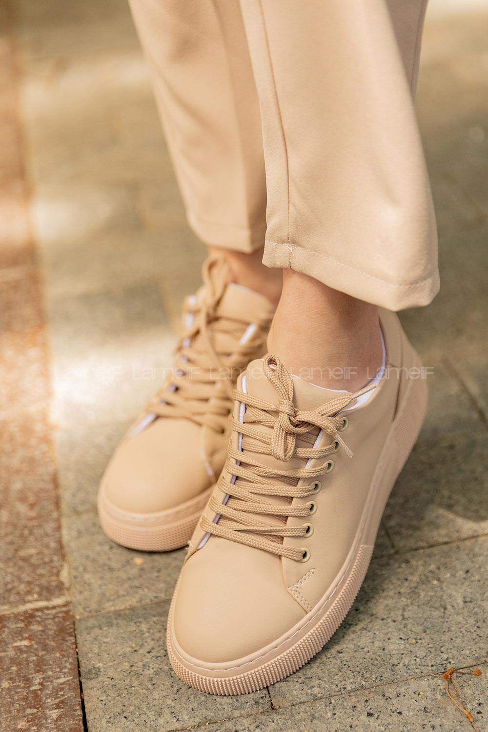 Modalamelif Düz Renk Kum Beji  Spor Ayakkabı