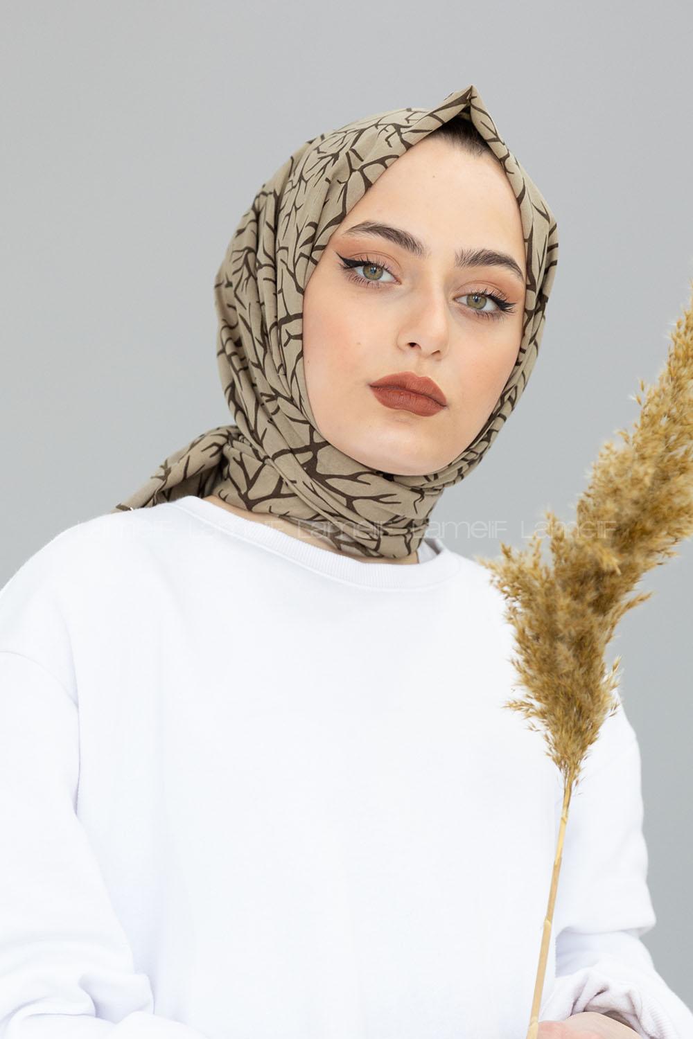 Modalamelif Asker Yeşili Ağaç Dalı Şal