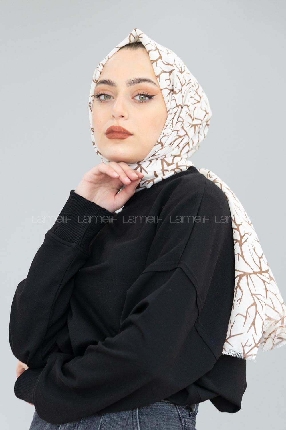 Modalamelif Krem Ağaç Dalı Şal