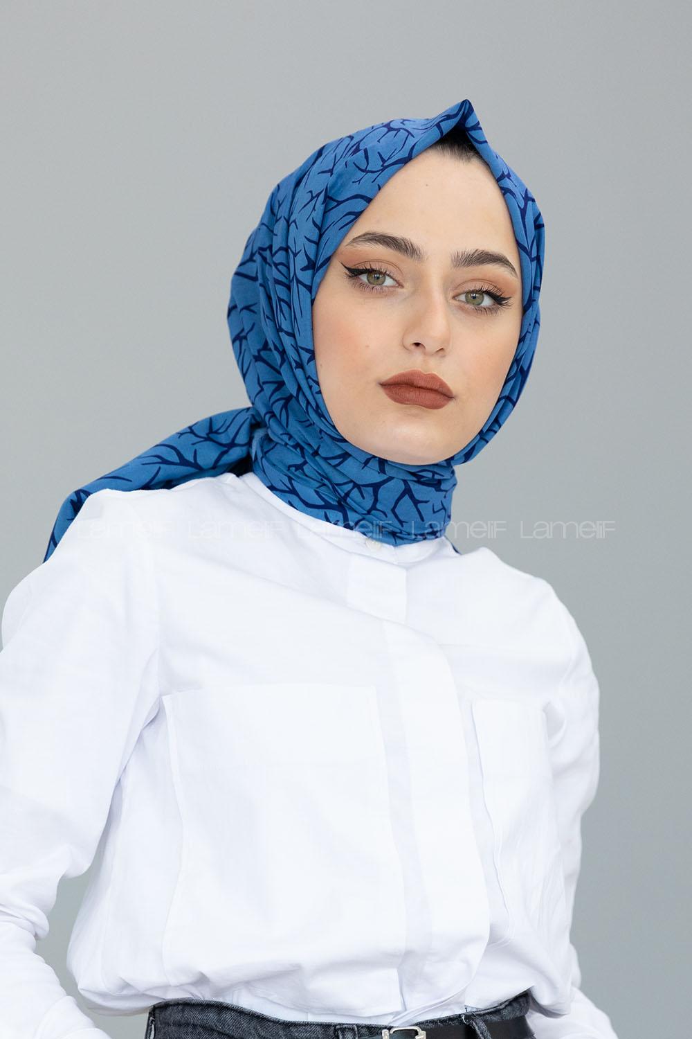 Modalamelif Saks Mavi Ağaç Dalı Şal