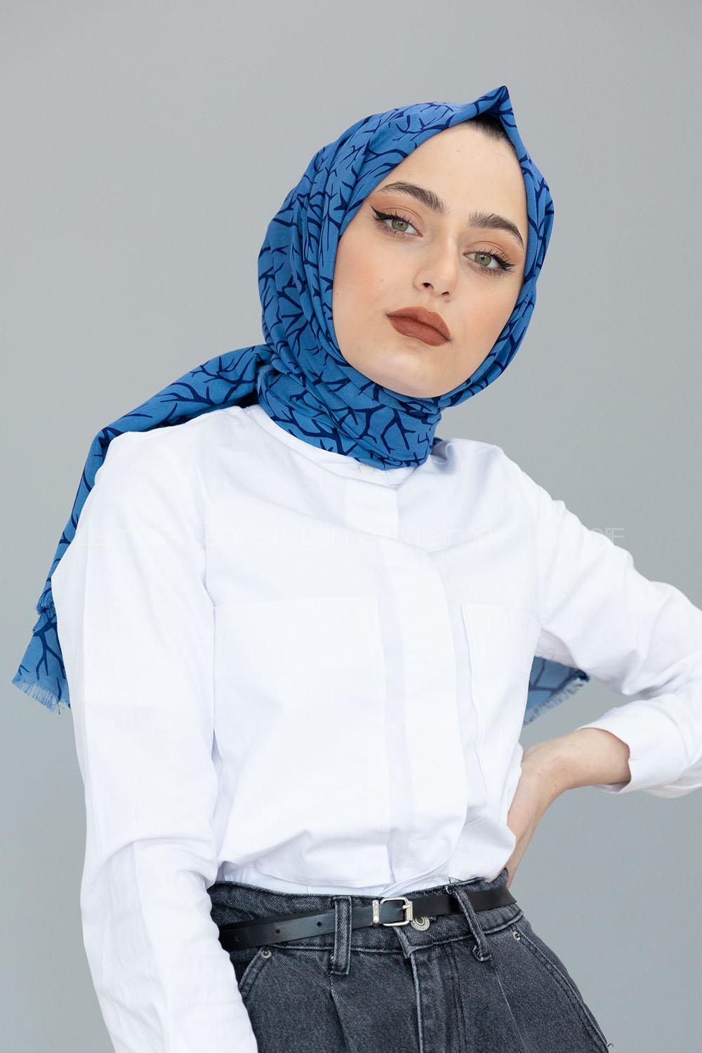 Modalamelif Saks Mavi Ağaç Dalı Şal