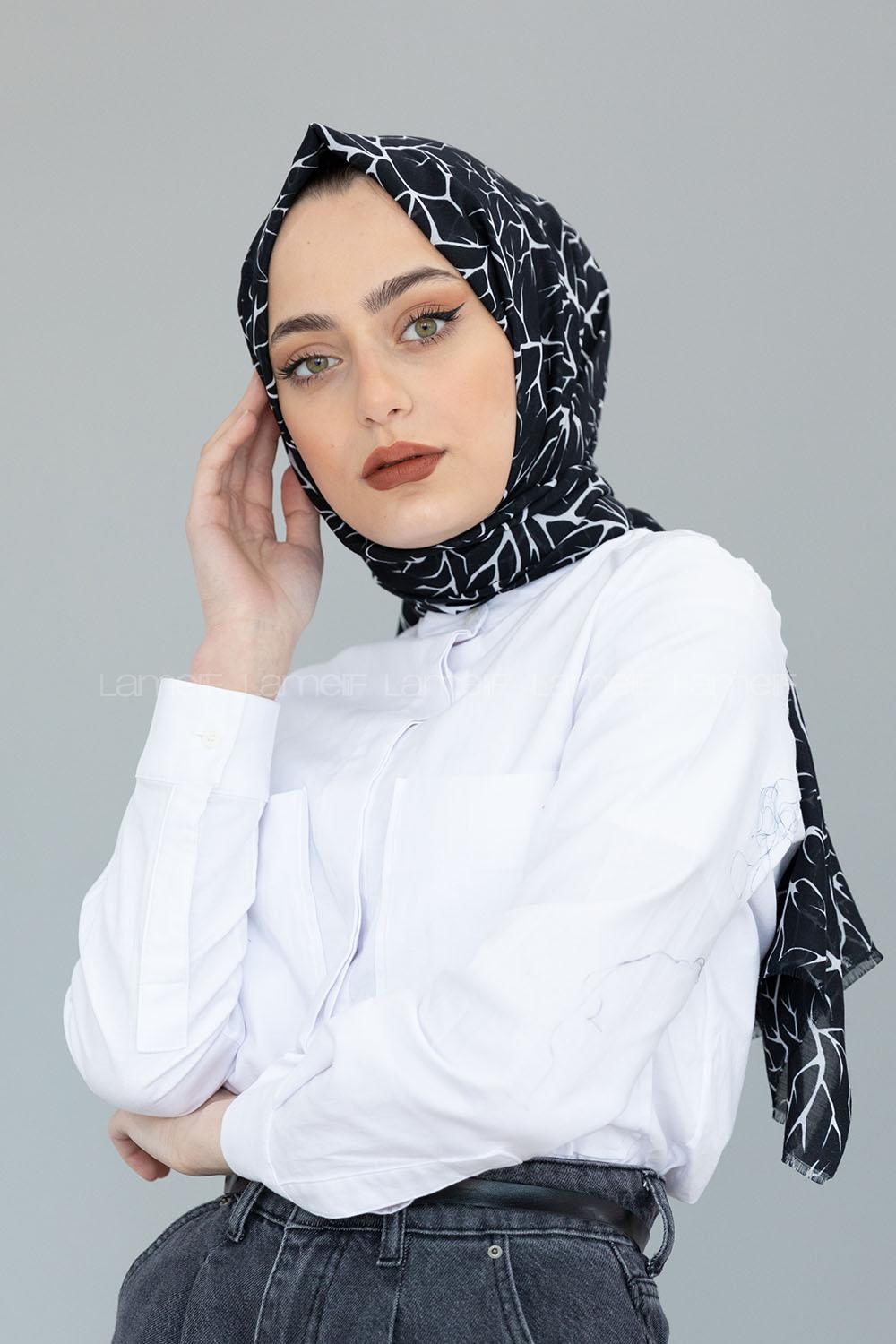 Modalamelif Siyah-Beyaz Ağaç Dalı Şal