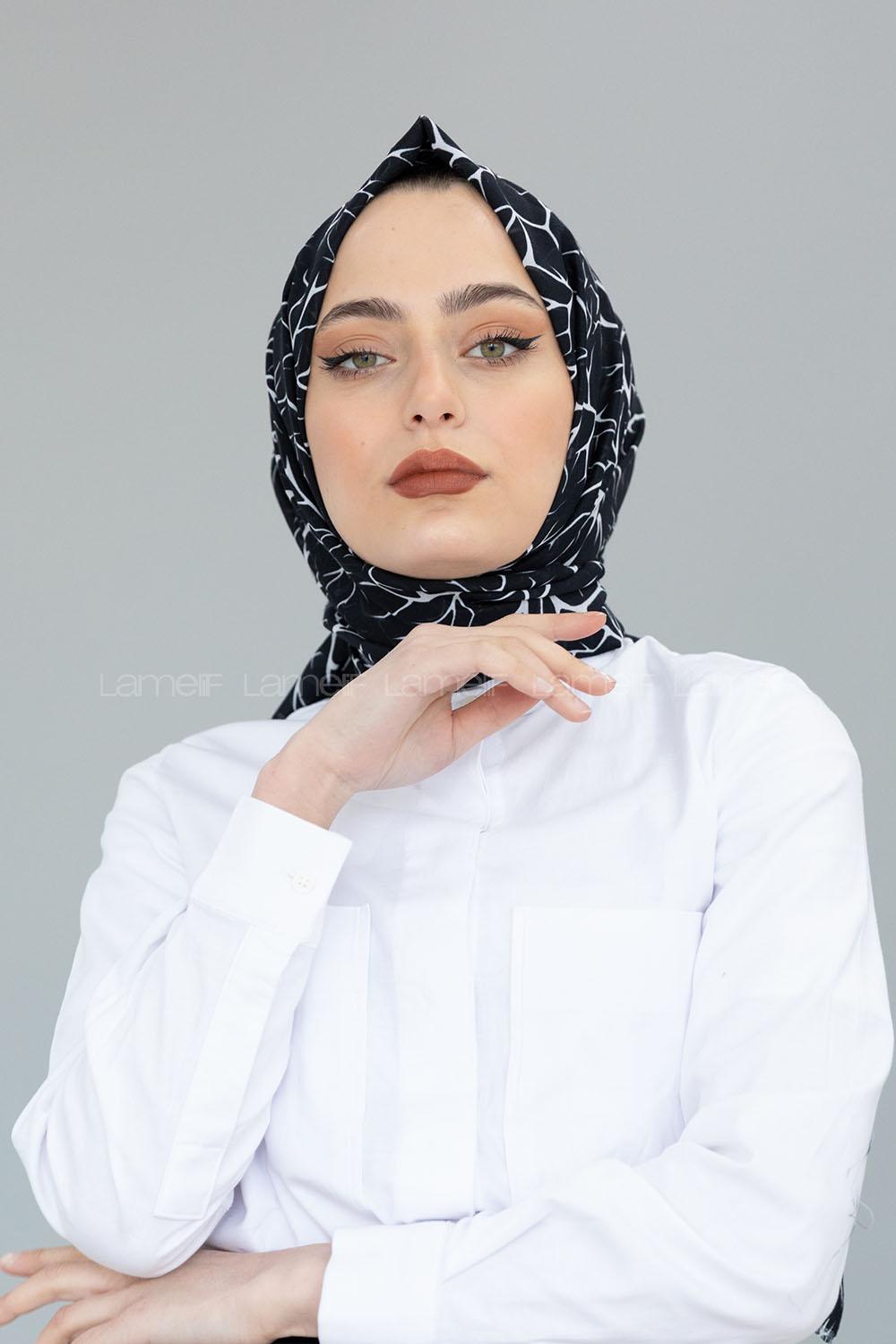 Modalamelif Siyah-Beyaz Ağaç Dalı Şal