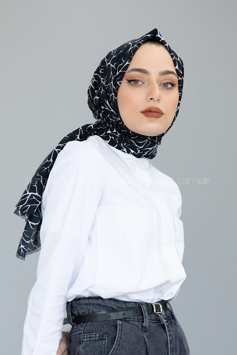 Modalamelif Siyah-Beyaz Ağaç Dalı Şal