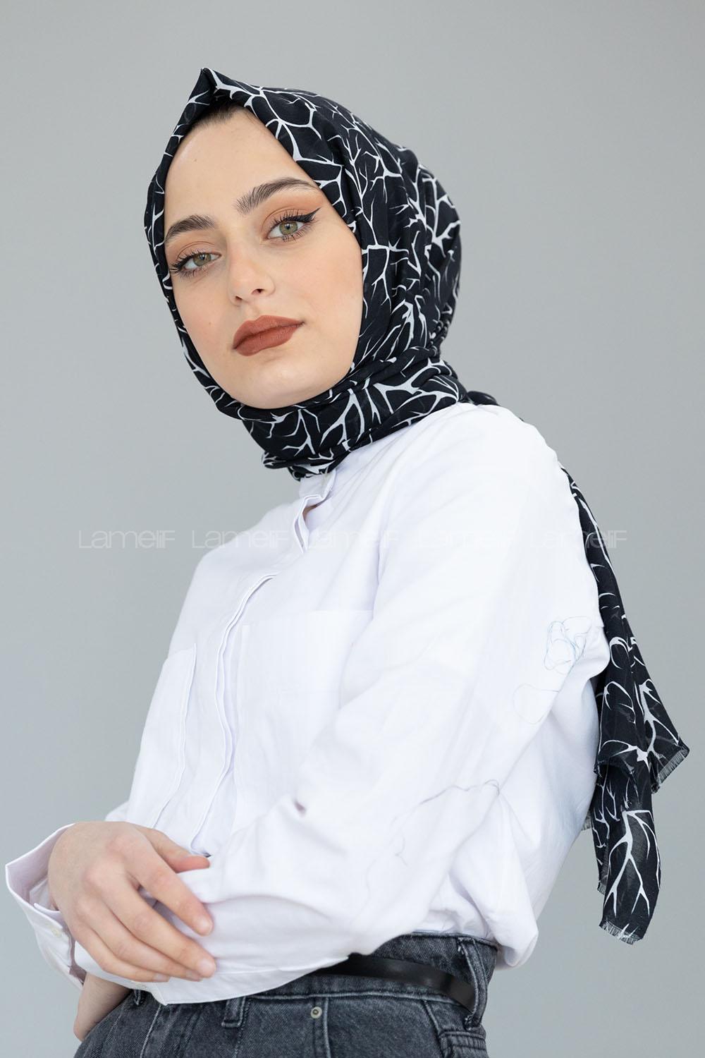 Modalamelif Siyah-Beyaz Ağaç Dalı Şal