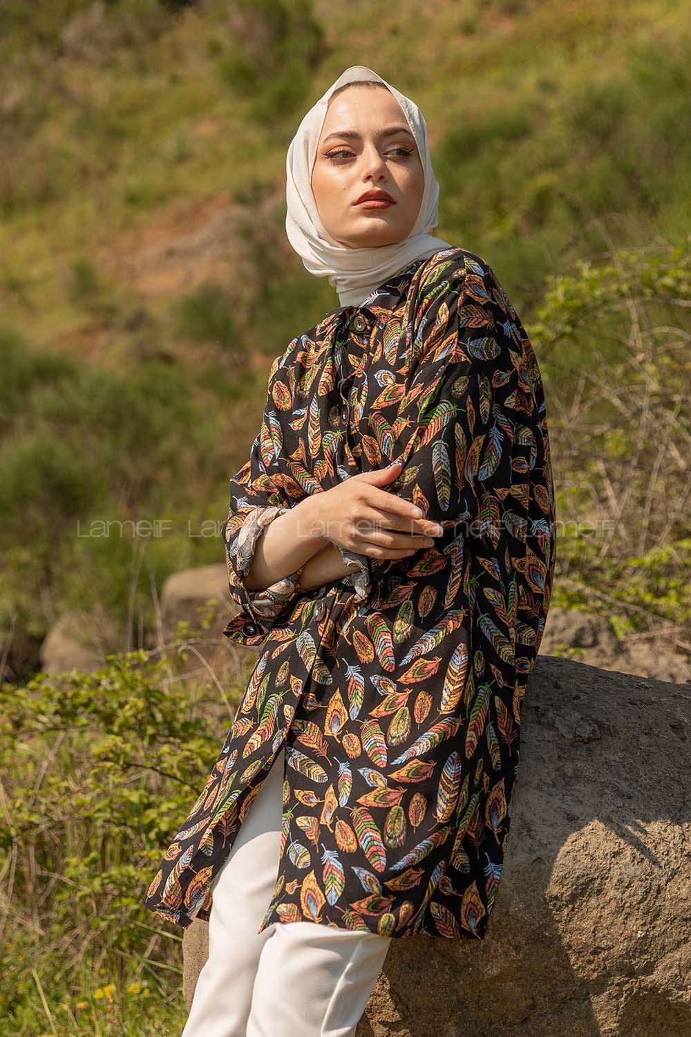 Modalamelif Dokuma Desenli Gömlek Siyah Mavi