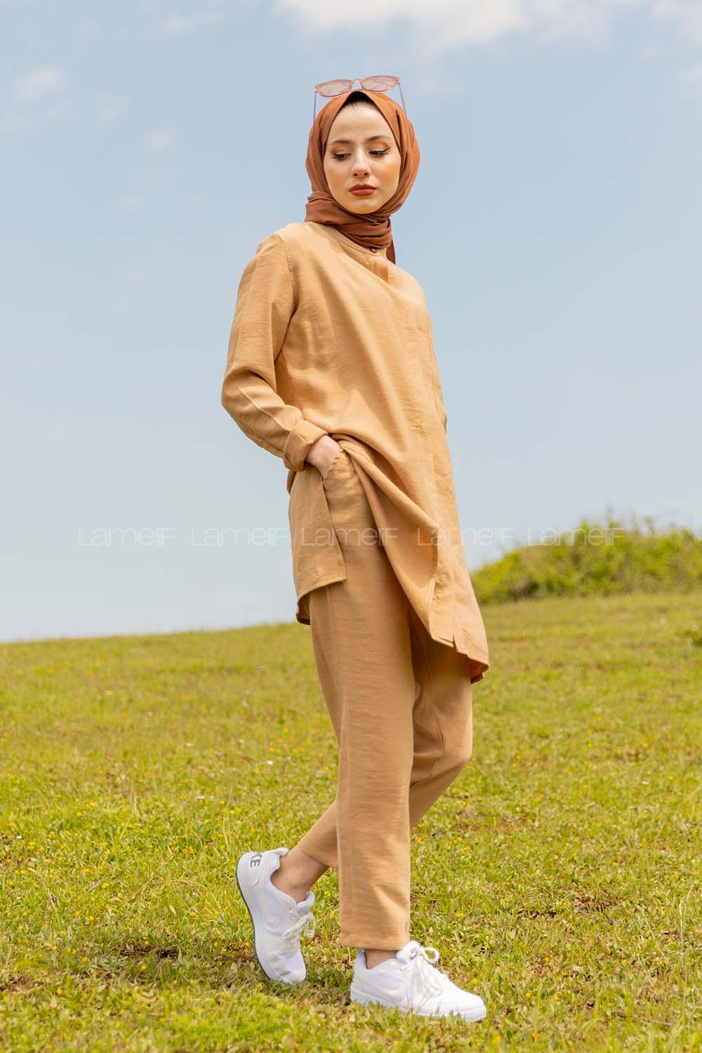 Modalamelif Hakim Yaka İkili Takım Camel