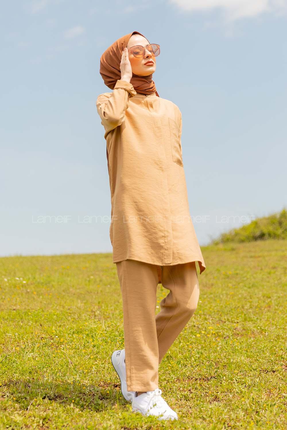 Modalamelif Hakim Yaka İkili Takım Camel