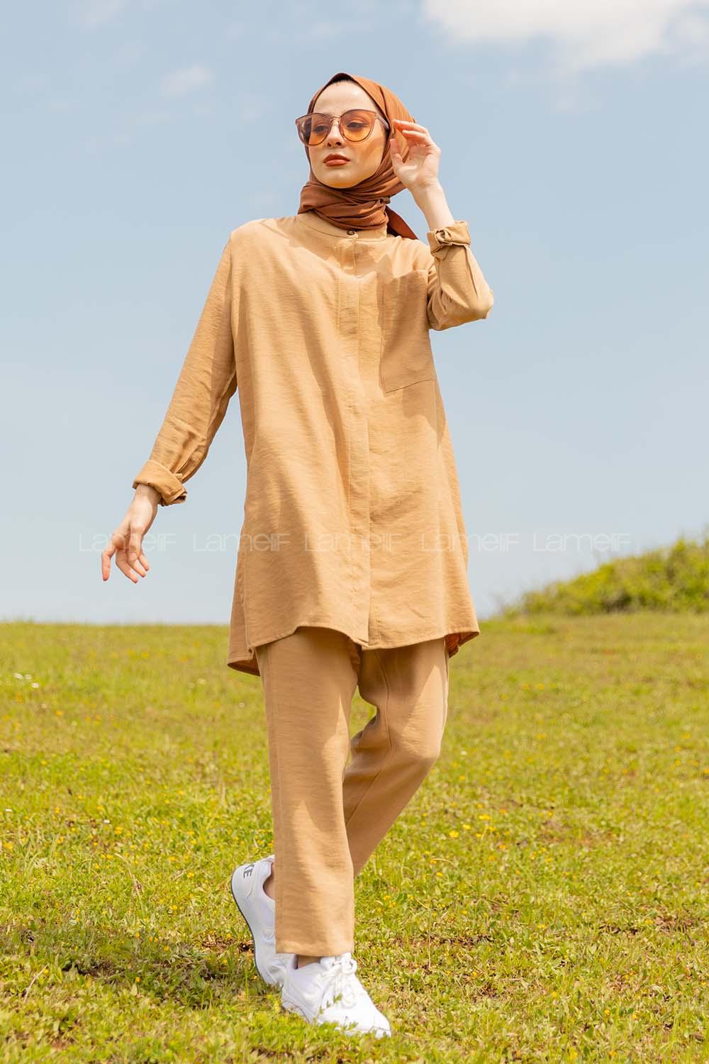 Modalamelif Hakim Yaka İkili Takım Camel