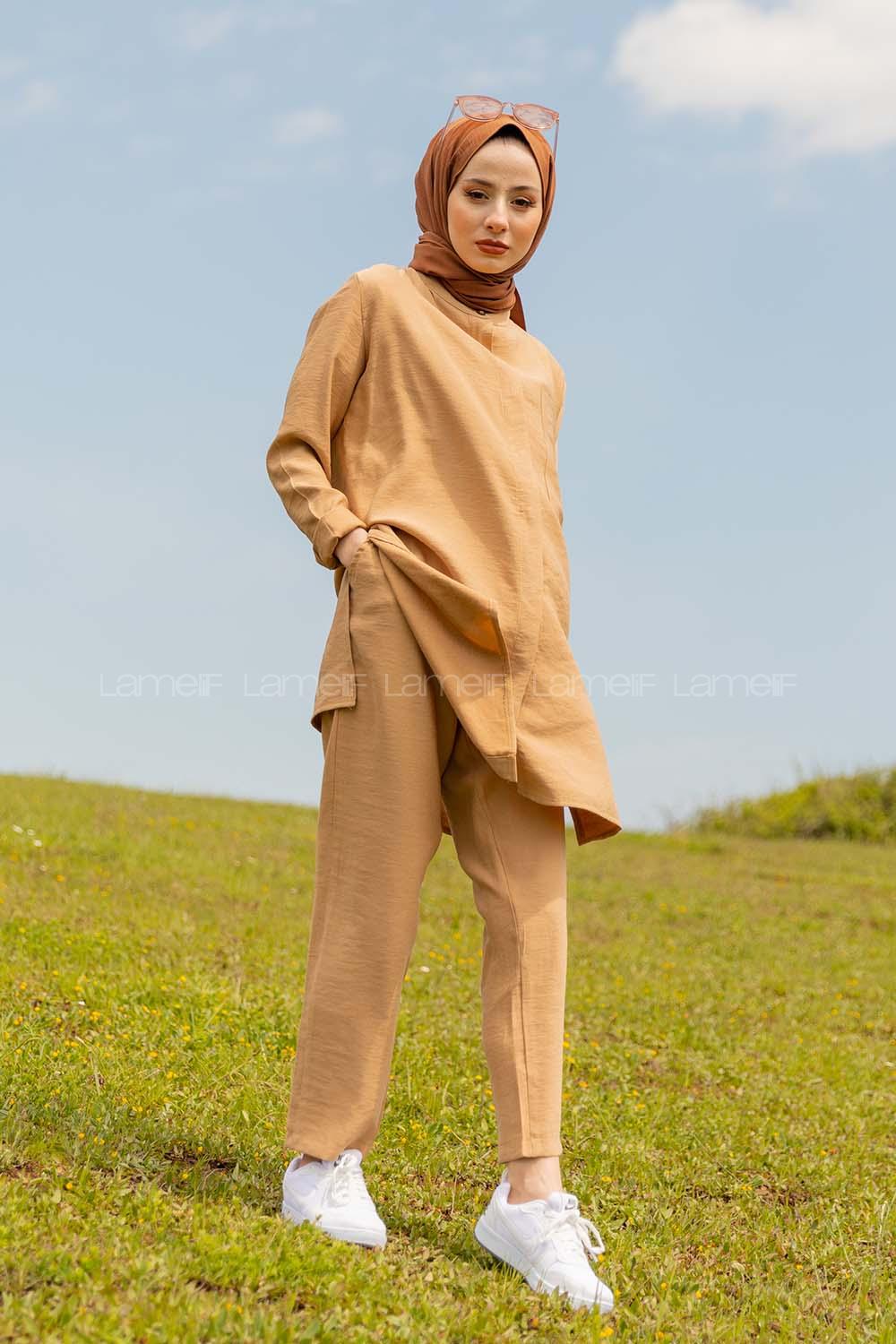 Modalamelif Hakim Yaka İkili Takım Camel