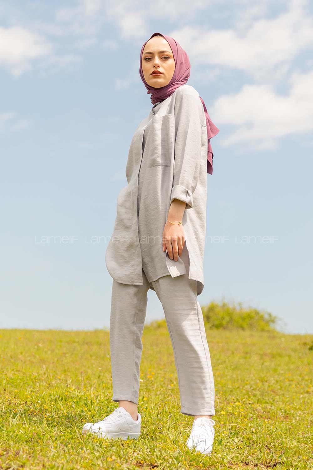 Modalamelif Hakim Yaka İkili Takım Gri