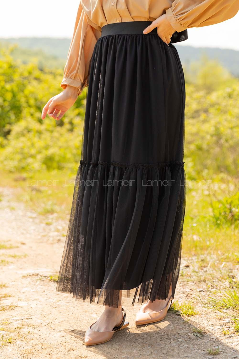 Modalamelif İçi Astarlı Tül Etek Siyah