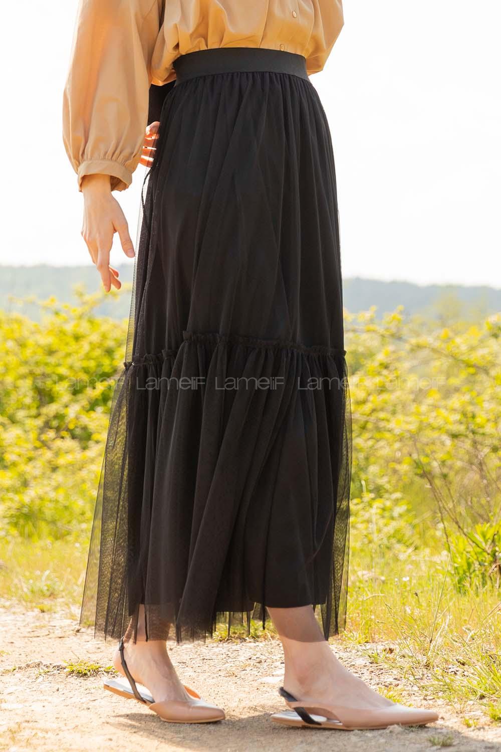 Modalamelif İçi Astarlı Tül Etek Siyah