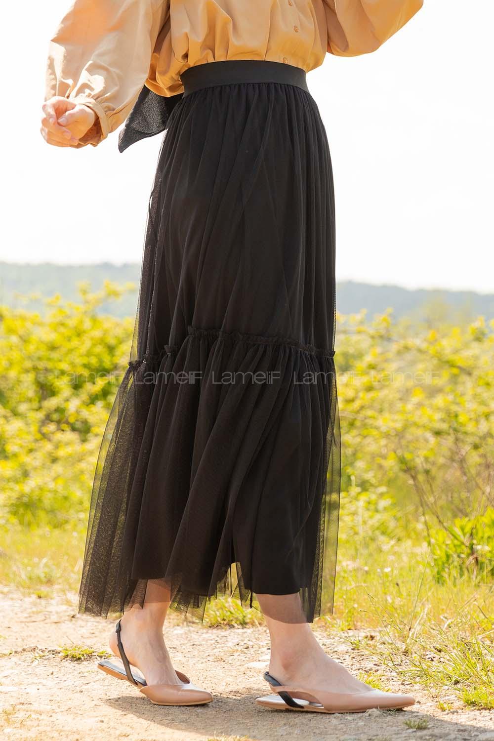 Modalamelif İçi Astarlı Tül Etek Siyah