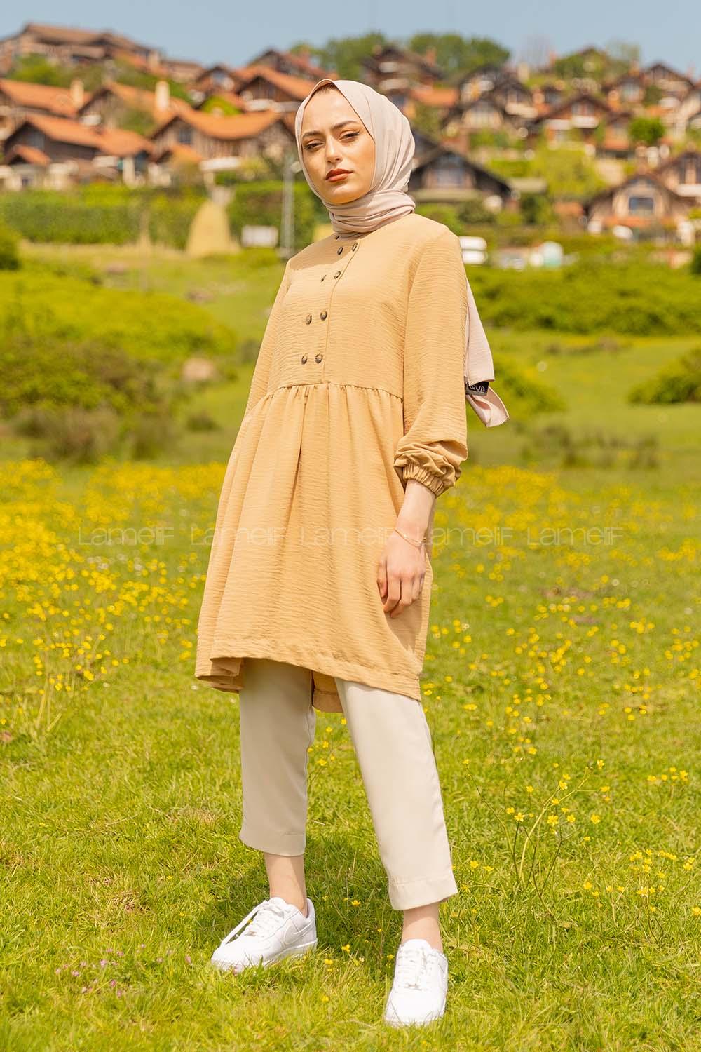 Modalamelif Önü Büzgülü Tunik Camel
