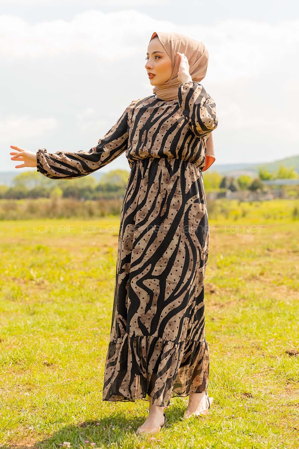 Modalamelif  Soyut Desenli  Elbise Vizonrengi