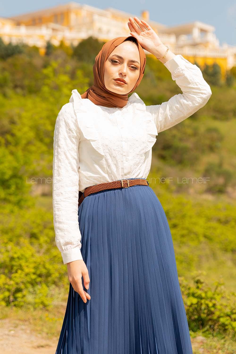 Modalamelif Yaka Fırfırlı Vual Gömlek