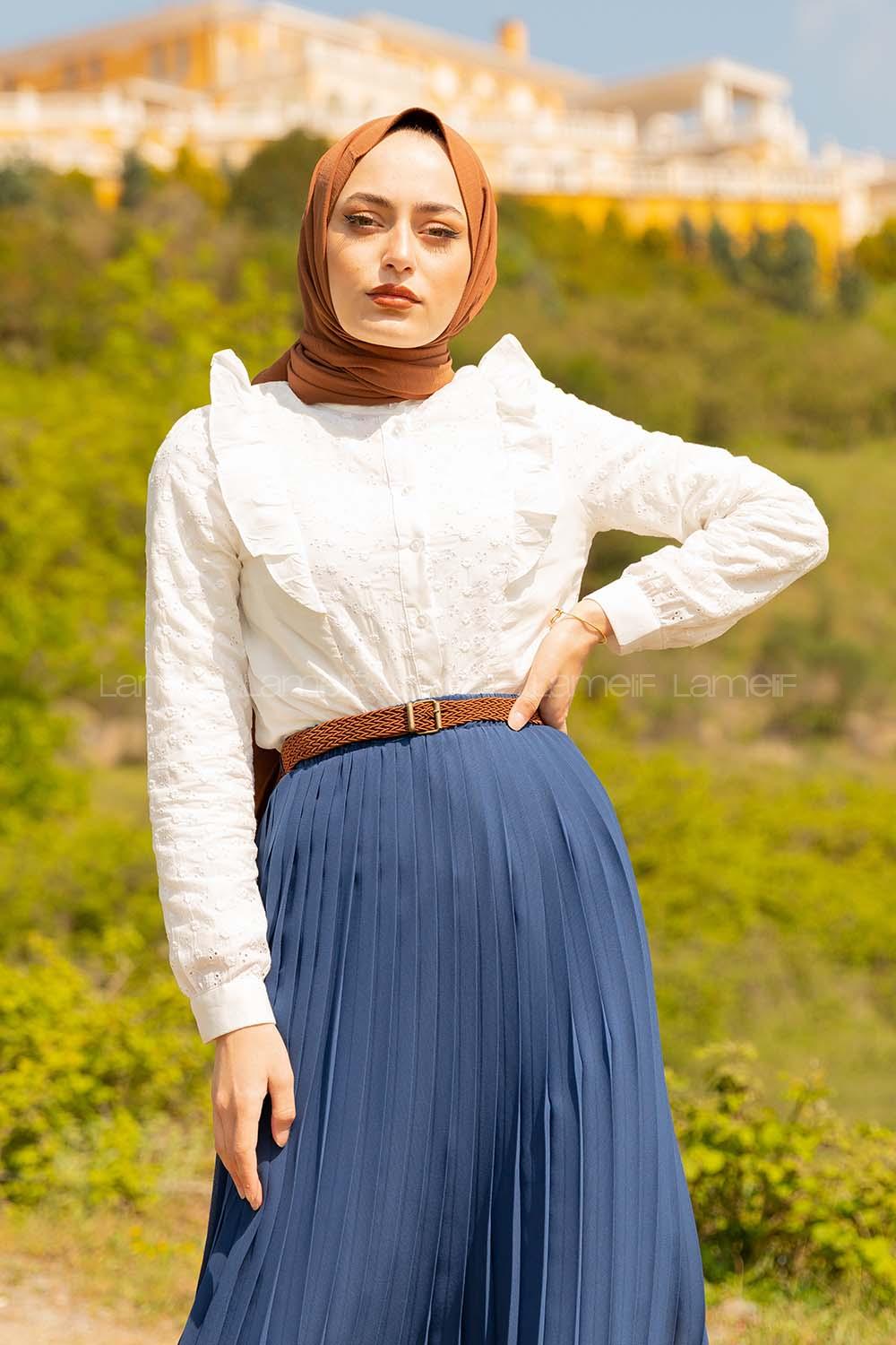 Modalamelif Yaka Fırfırlı Vual Gömlek