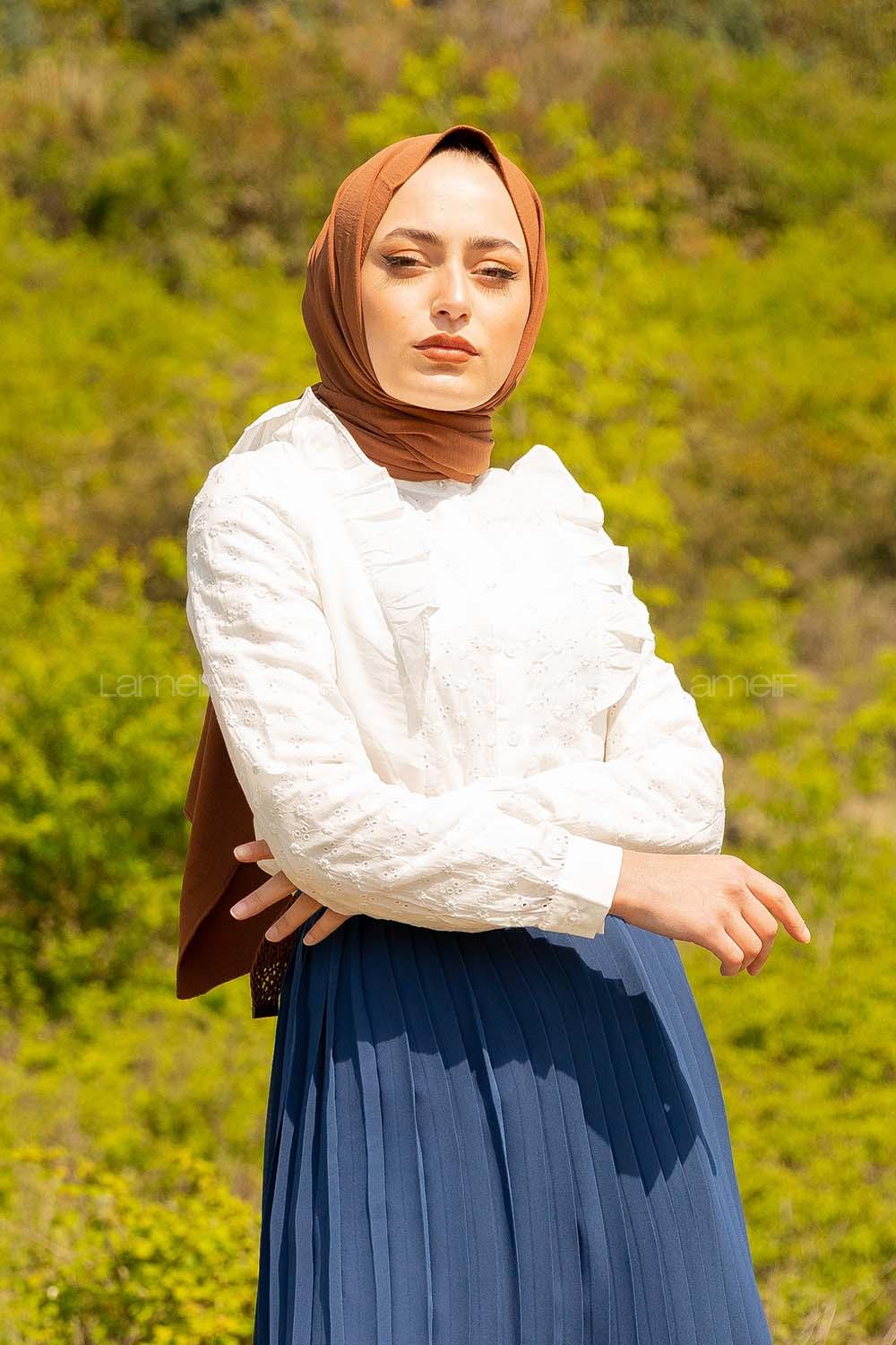 Modalamelif Yaka Fırfırlı Vual Gömlek