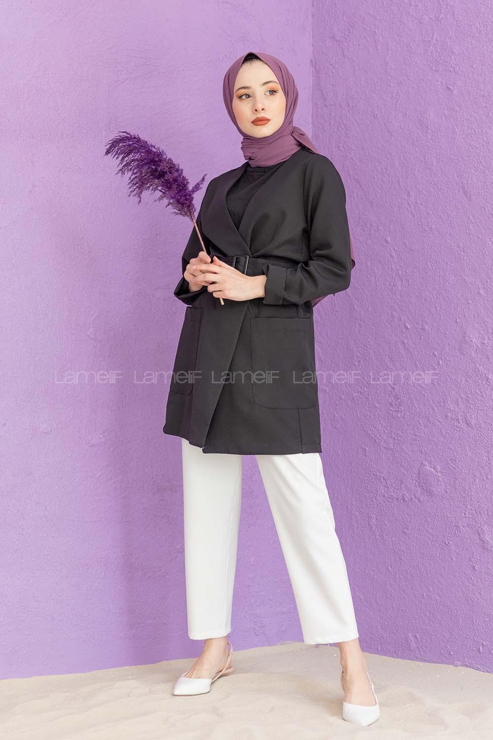 Modalamelif Bel Bağlamalı Ceket Siyah