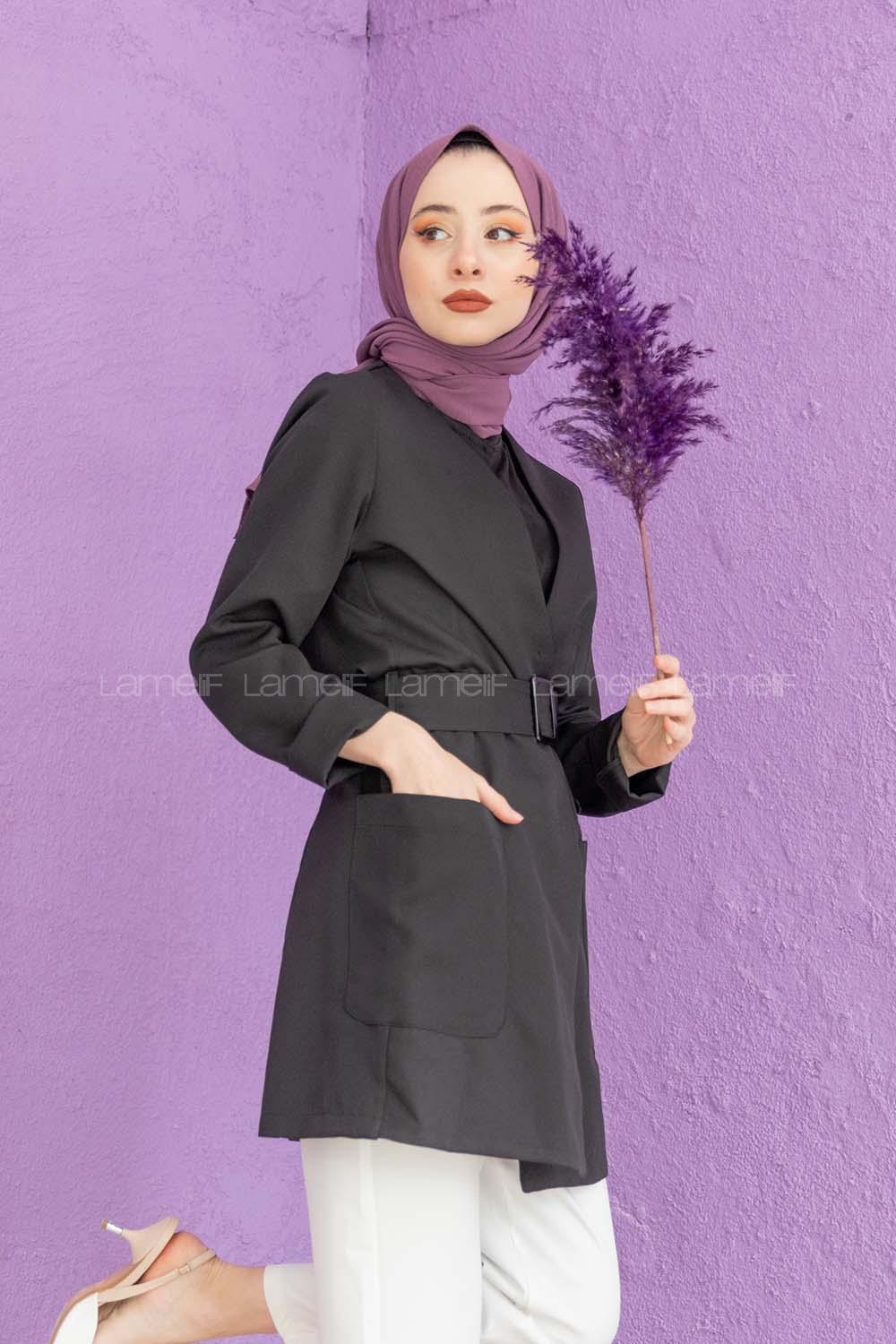 Modalamelif Bel Bağlamalı Ceket Siyah