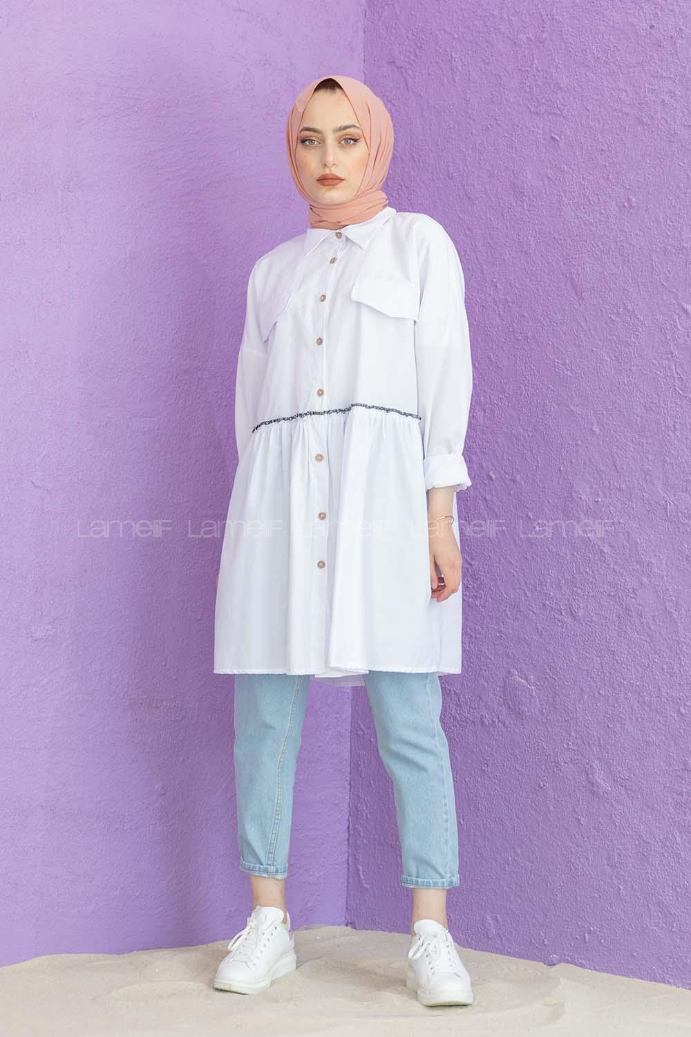 Modalamelif Bel Buzgülü Tunik Beyaz