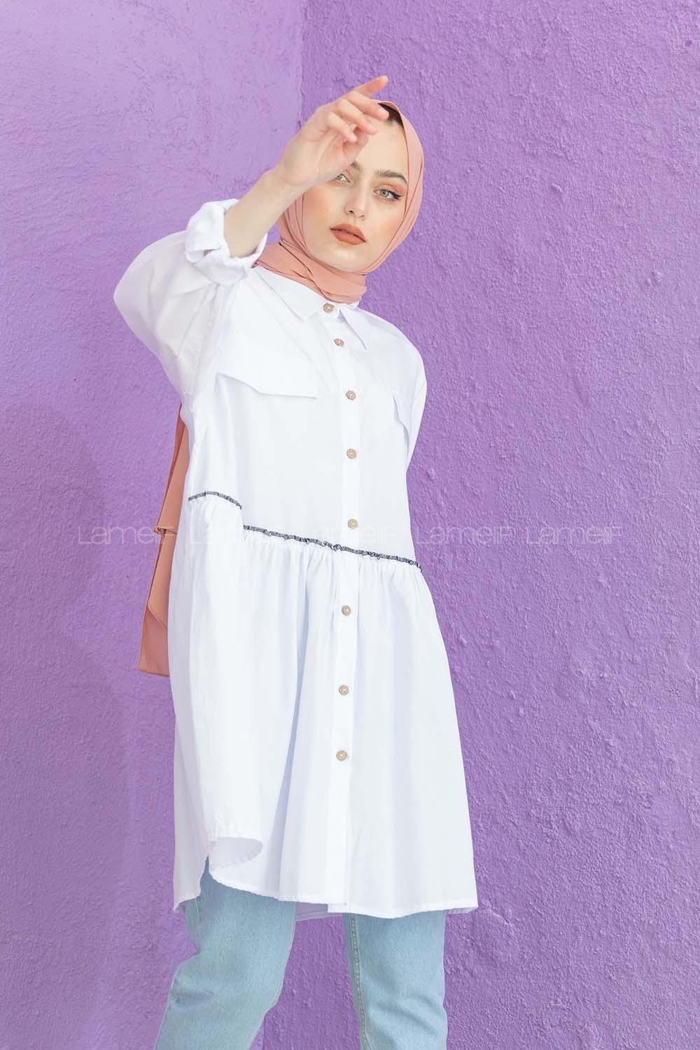 Modalamelif Bel Buzgülü Tunik Beyaz