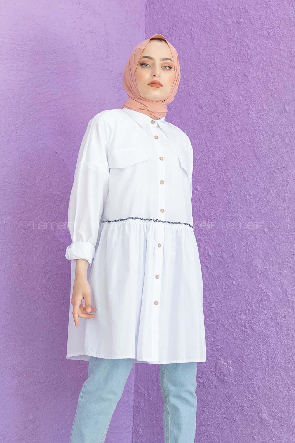 Modalamelif Bel Buzgülü Tunik Beyaz