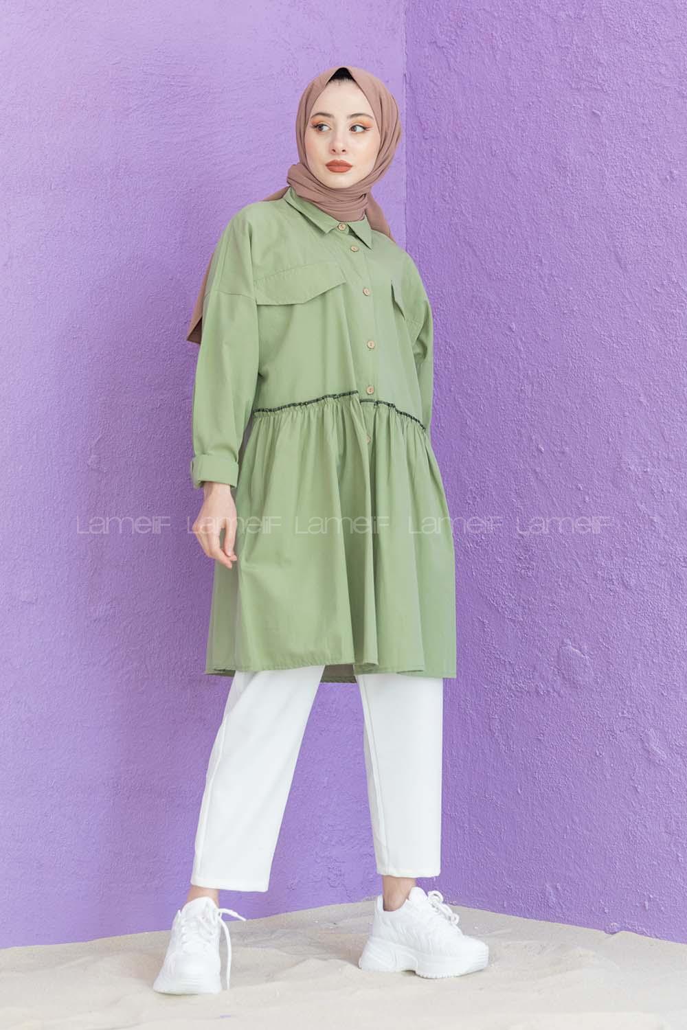 Modalamelif Bel Buzgülü Tunik Çağla Yeşili