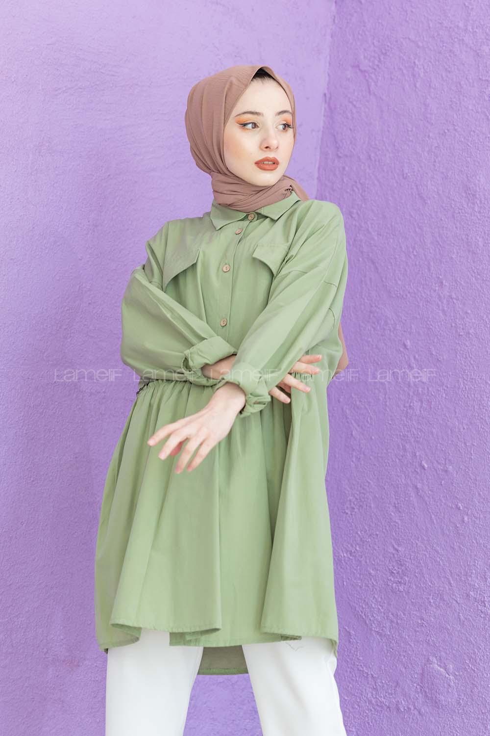 Modalamelif Bel Buzgülü Tunik Çağla Yeşili