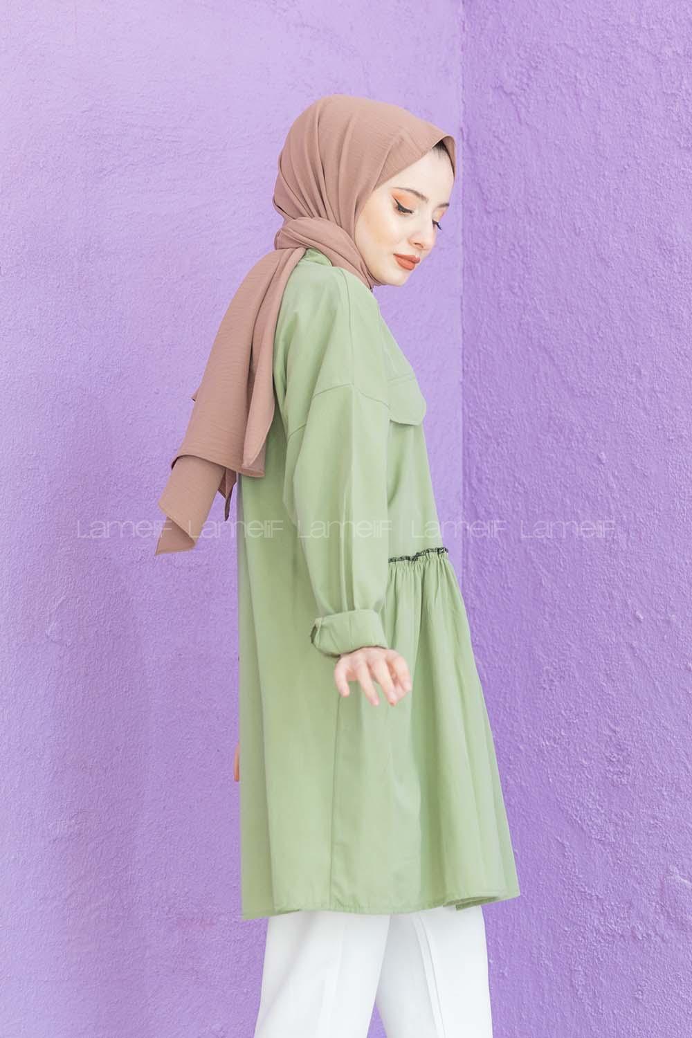 Modalamelif Bel Buzgülü Tunik Çağla Yeşili