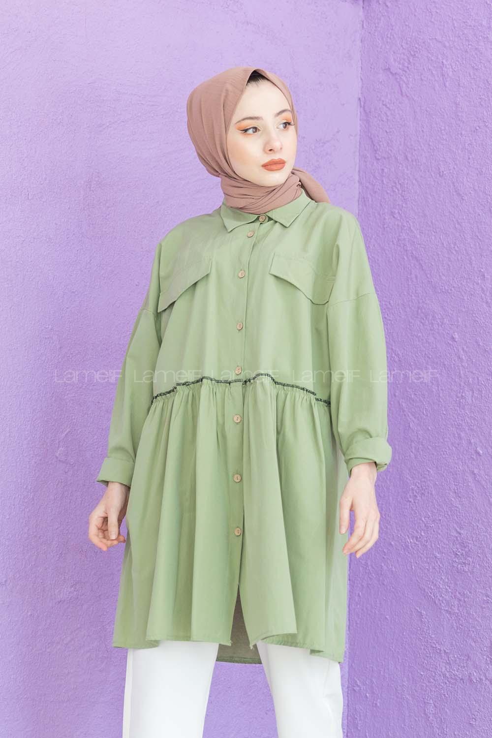 Modalamelif Bel Buzgülü Tunik Çağla Yeşili