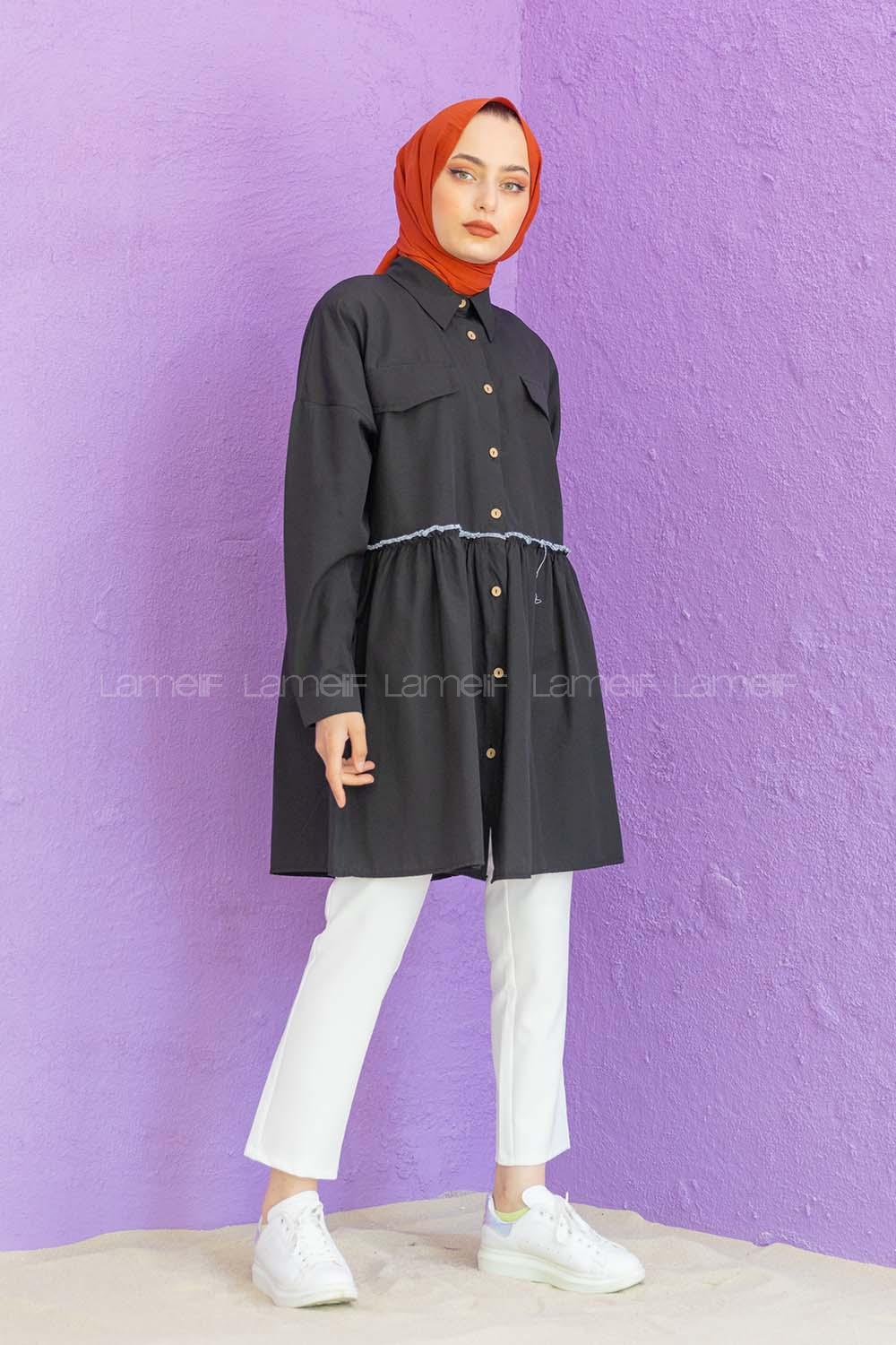 Modalamelif Bel Buzgülü Tunik Siyah