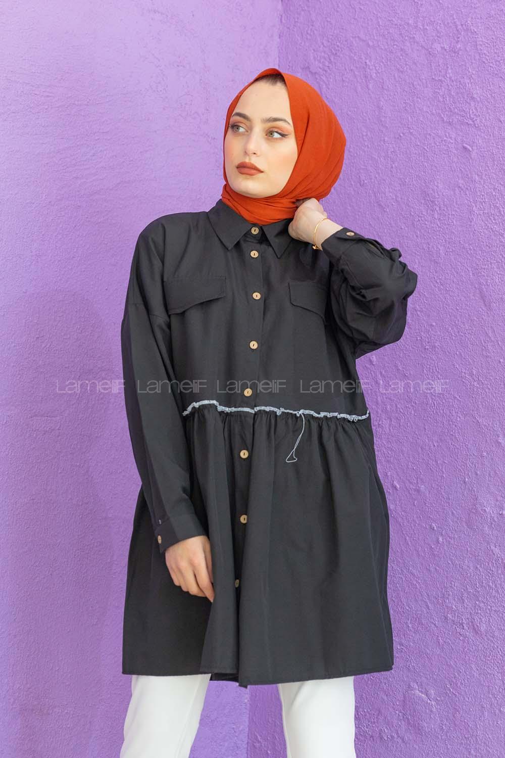 Modalamelif Bel Buzgülü Tunik Siyah